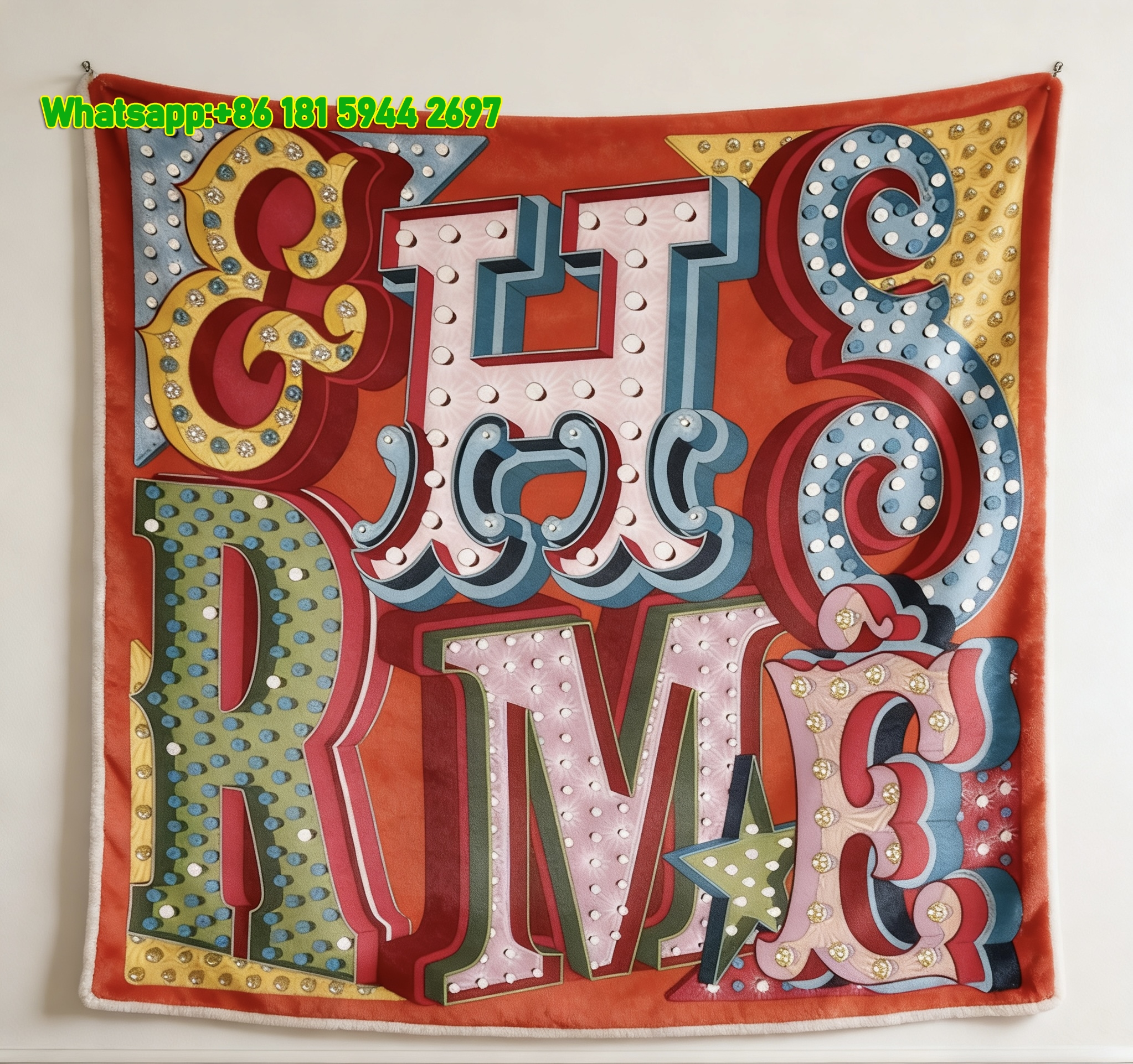 Hermès Red Pop Art 3D Letter Print Flannel Throw Blanket IMG_5098